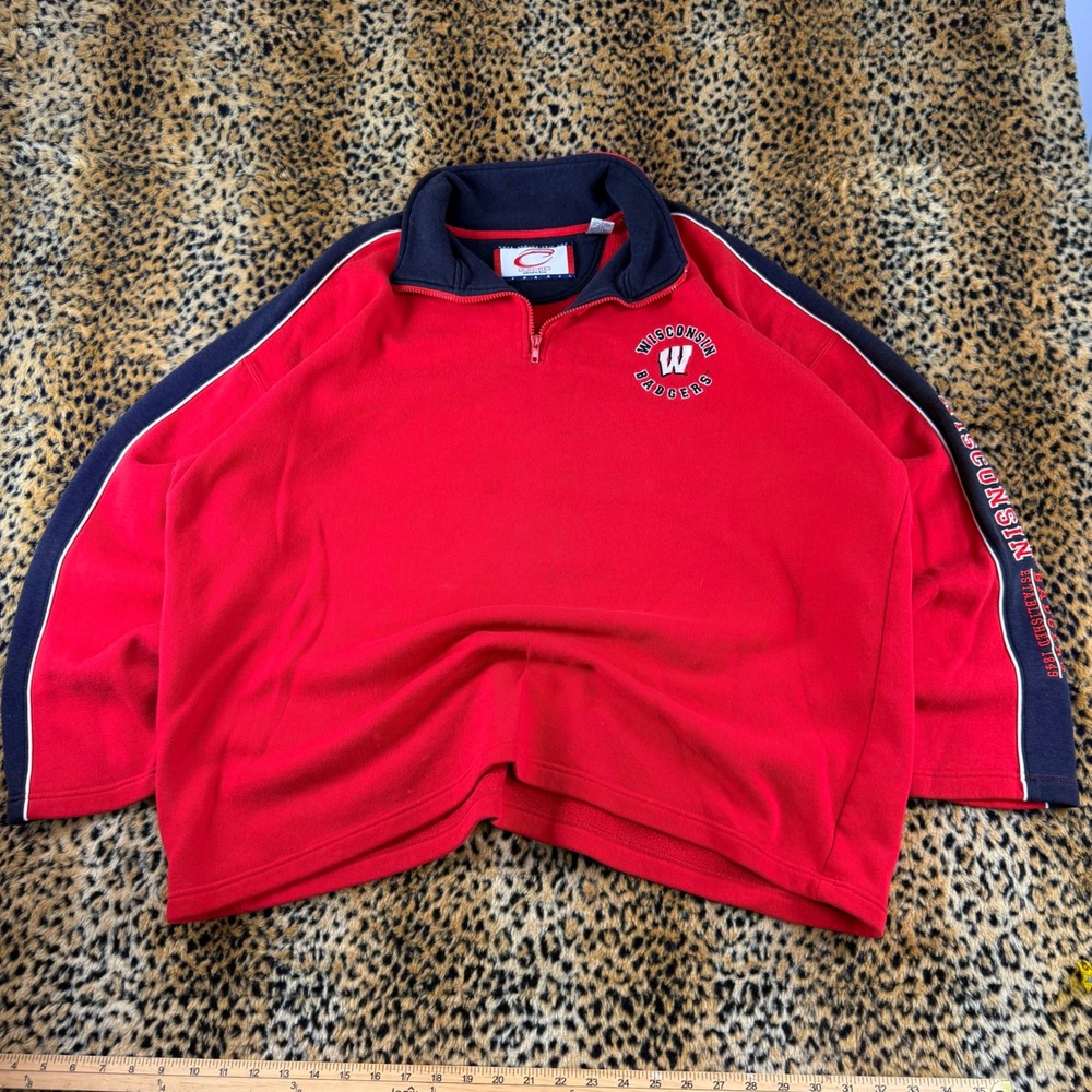 Vintage 90s Cadre Wisconsin Badgers Quarter Zip Fleece Pullover Red XXL